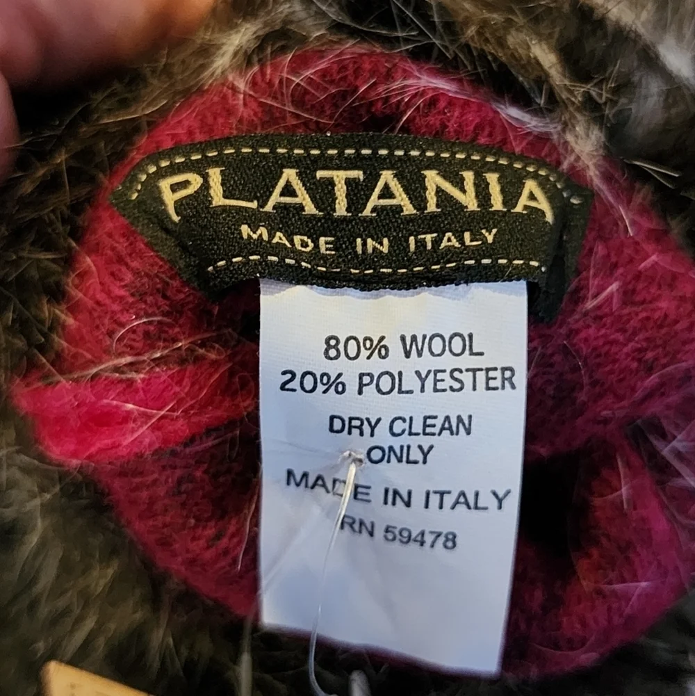 Platania Pink Black Wool Fingerless Gloves Fur Trim Made in Italy Bold Winter